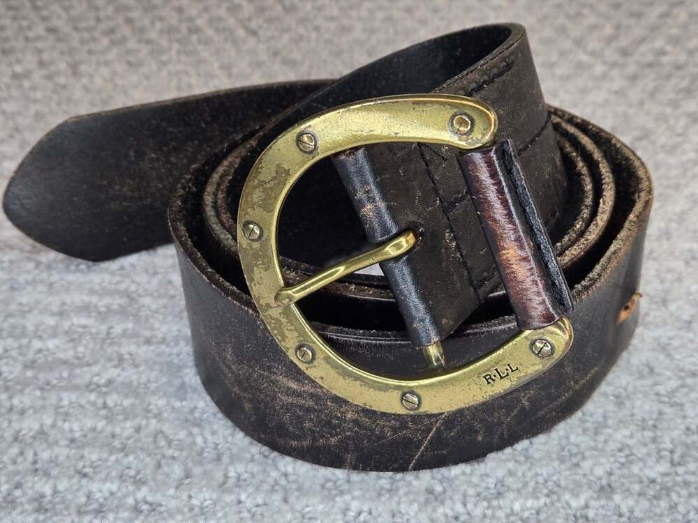 Lauren Ralph Lauren XL Leather Belt Black / Distressed Brown - Brass Buckle